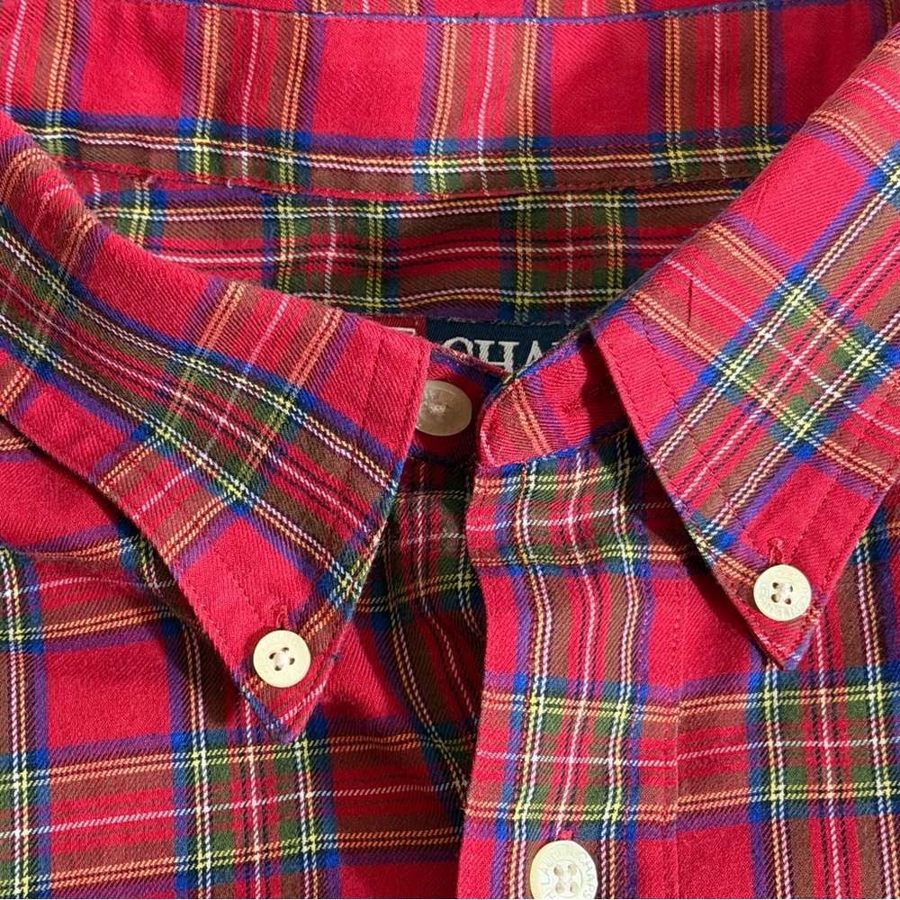 Vintage Chaps Ralph Lauren Men’s XL Red Tartan Plaid Button Down Dress Shirt - Picture 4 of 12